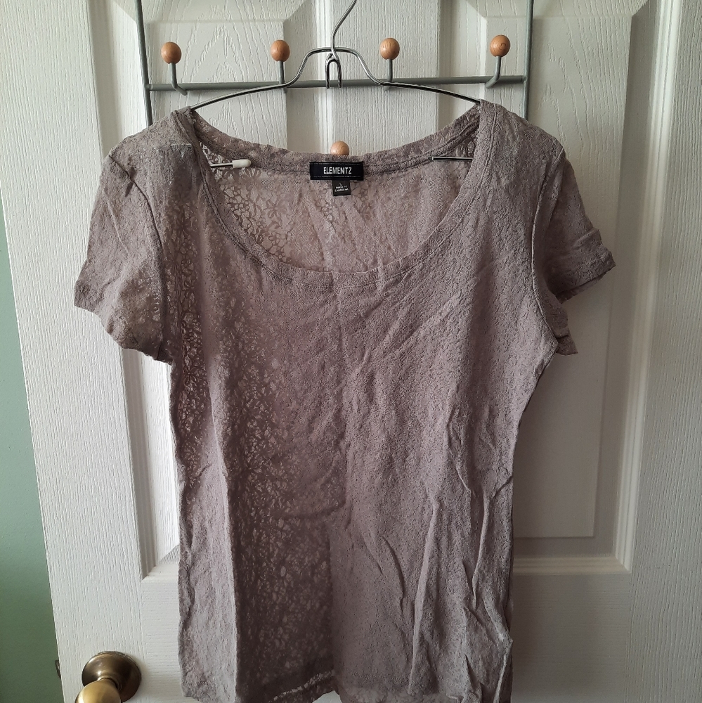 Elementz Size L Gray Lace Short Sleeve T-Shirt